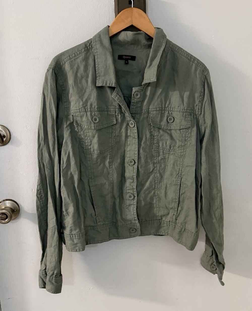 Quince European Linen Blazer Cargo Green Lightweight Jacket Women’s XL